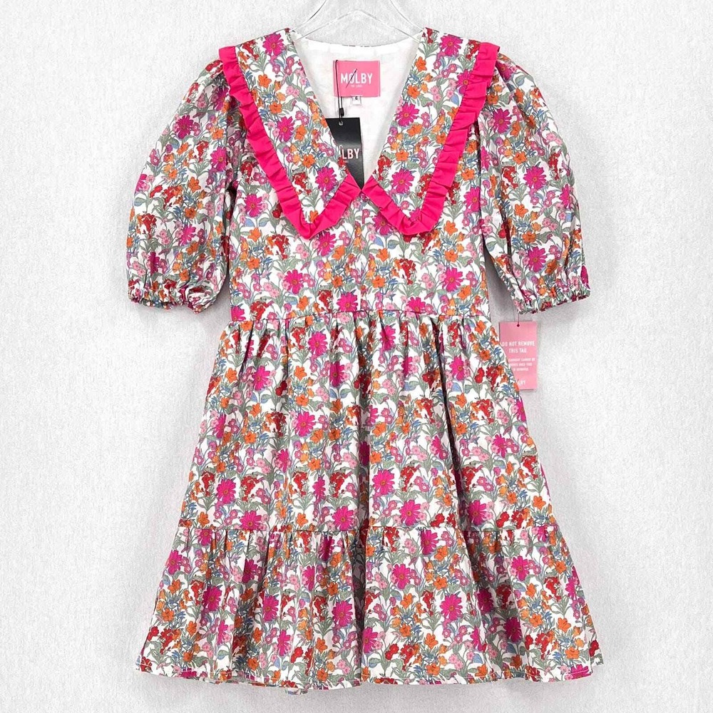 MOLBY THE LABEL Bertie Mini Dress Women UK6 US2 Floral Ruffle Collar Puff Sleeve - Picture 3 of 16